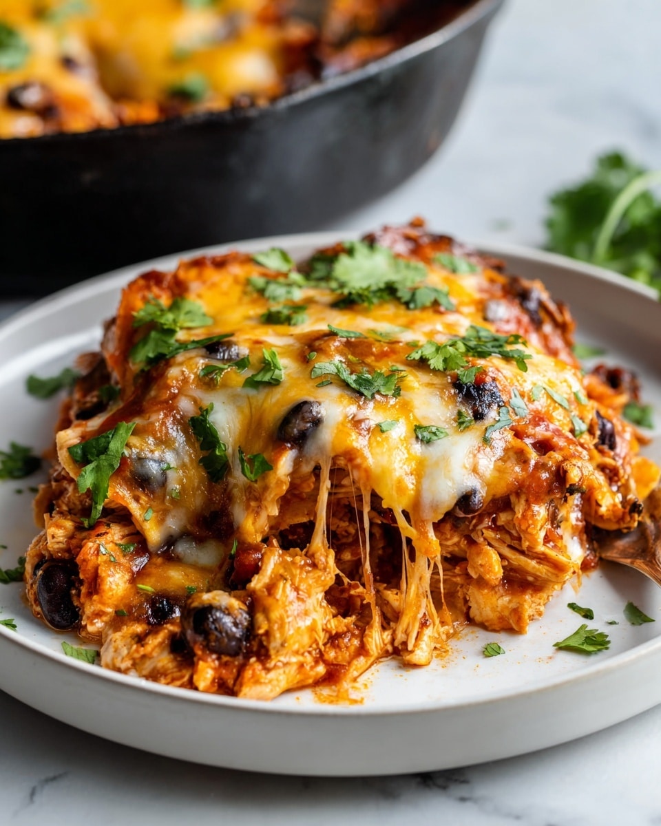 A large cast iron skillet filled with a vibrant and hearty sweet potato and black bean casserole, richly layered with melted sharp cheddar cheese, finely chopped fresh cilantro sprinkled generously on top, showcasing chunks of tender roasted sweet potatoes, black beans, and spices, all baked to bubbly perfection. The entire skillet sits on a white marble countertop with natural lighting emphasizing the bright colors and textures, photographed from a 3/4 angle to reveal the full, uncut dish styled as a hero shot in a professional food magazine. Photo taken with an iphone --ar 4:5 --v 7