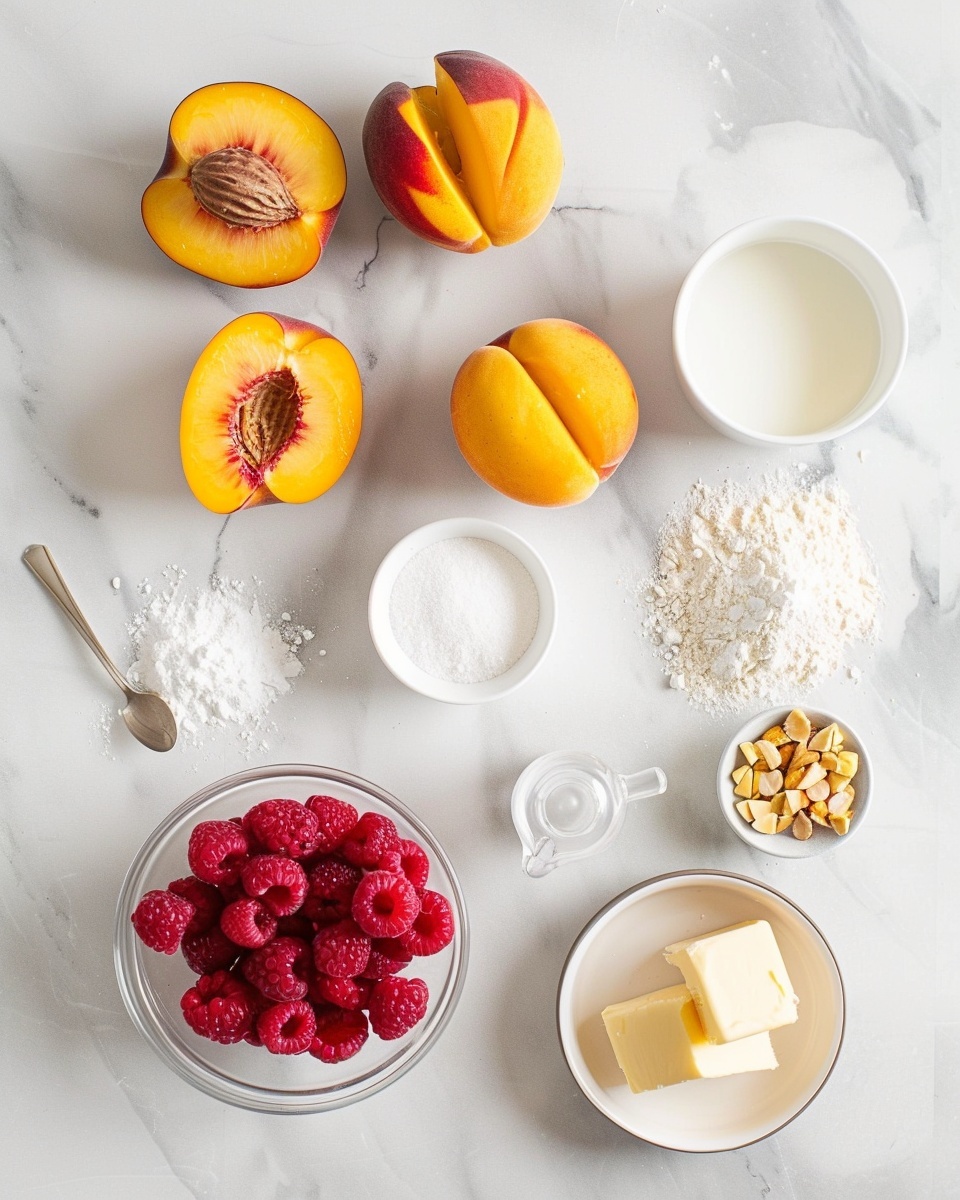 Single white shallow bowl with one serving of peach cobbler topped with a generous scoop of melting vanilla ice cream, close-up view revealing juicy peach slices and tender golden biscuit topping soaked in rich red syrup, adorned with slivered toasted almonds, natural lighting highlighting the gooey texture and inviting warmth, white marble background, styled intimate dessert presentation photo taken with an iphone --ar 4:5 --v 7