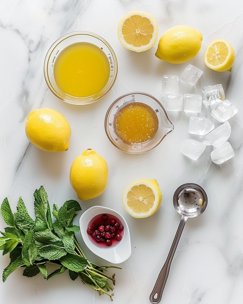 Single white glass filled with one serving of a vibrant pink and yellow layered iced lemon soda, garnished with crushed ice, a fresh sprig of green herbs, and a lemon wedge on the rim, close-up angled shot highlighting the sparkling bubbles and refreshing textures, placed on a white marble surface, natural sunlight enhancing the bright colors and condensation, styled like a food blog photo taken with an iphone --ar 4:5 --v 7