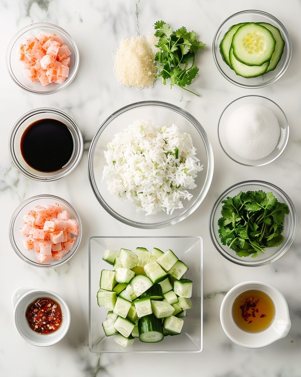 Single white bowl with a close-up serving of vibrant sushi poke bowl featuring a neatly arranged portion of white rice topped with finely chopped fresh herbs, diced cucumber cubes, thinly sliced avocado fanned out to reveal creamy texture, and delicate chunks of raw fish mixed with crunchy tempura bits. The toppings are drizzled with creamy spicy mayo and dark soy glaze, sprinkled with black sesame seeds and crunchy tempura crumbs. The bowl is set on a white marble surface, natural light highlighting the vivid colors and textures, styled as a ready-to-eat individual serving from a food blog photo taken with an iphone --ar 4:5 --v 7