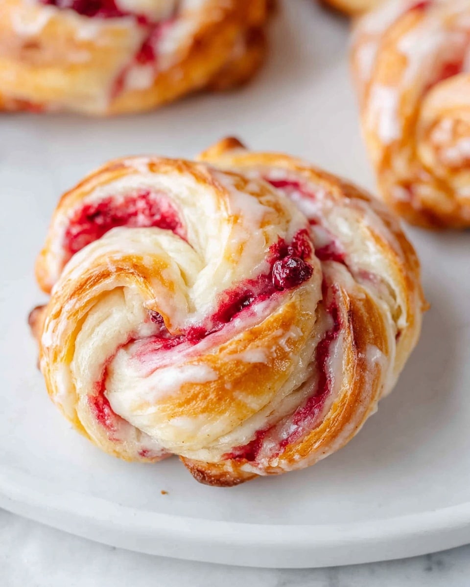White rectangular baking tray filled with a full batch of freshly baked raspberry cream cheese twisted buns, golden brown and glossy with swirls of vibrant raspberry filling and creamy cheese throughout the soft, flaky dough layers, arranged neatly together without any missing pieces, photographed from a professional 3/4 angle on a white marble surface with natural lighting, styled as a mouthwatering hero shot from a food magazine, photo taken with an iphone --ar 4:5 --v 7