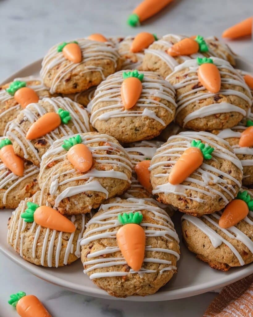 Carrot Cake Cookies with White Chocolate Drizzle and Fondant Carrots Recipe