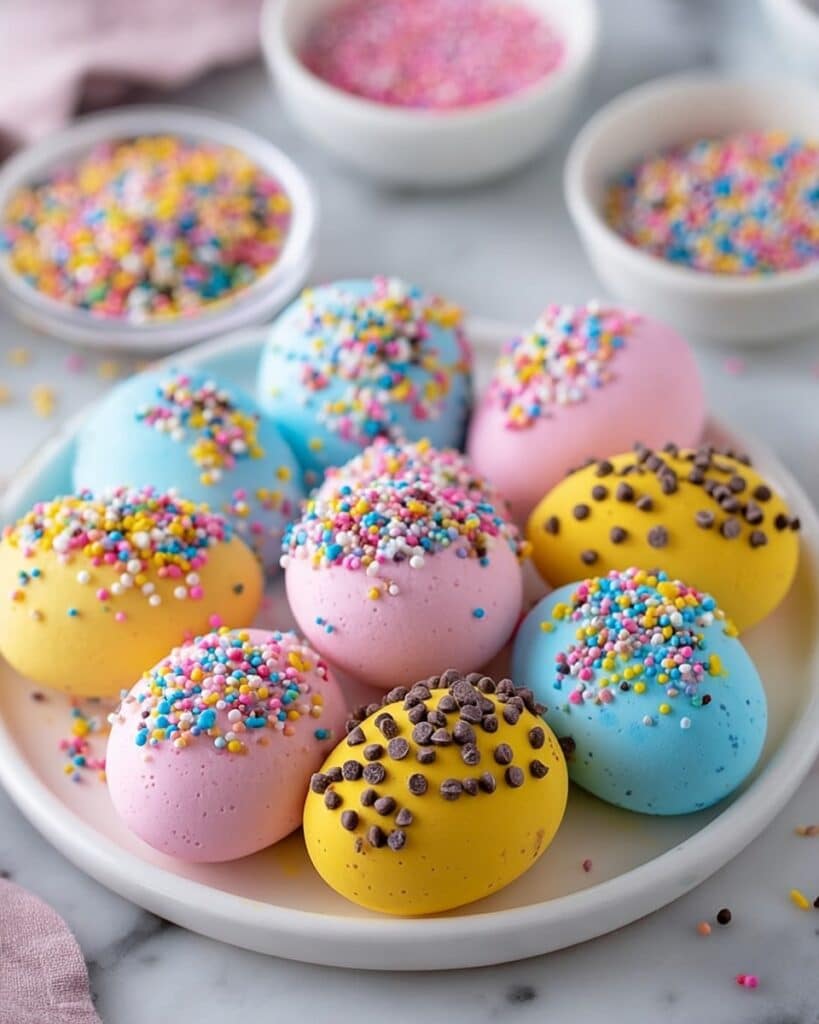 No-Bake Easter Egg Cookies with Colorful Candy Coating and Sprinkles Recipe