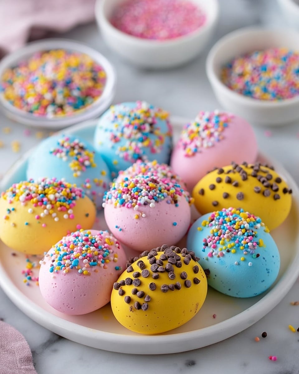 No-Bake Easter Egg Cookies with Colorful Candy Coating and Sprinkles Recipe