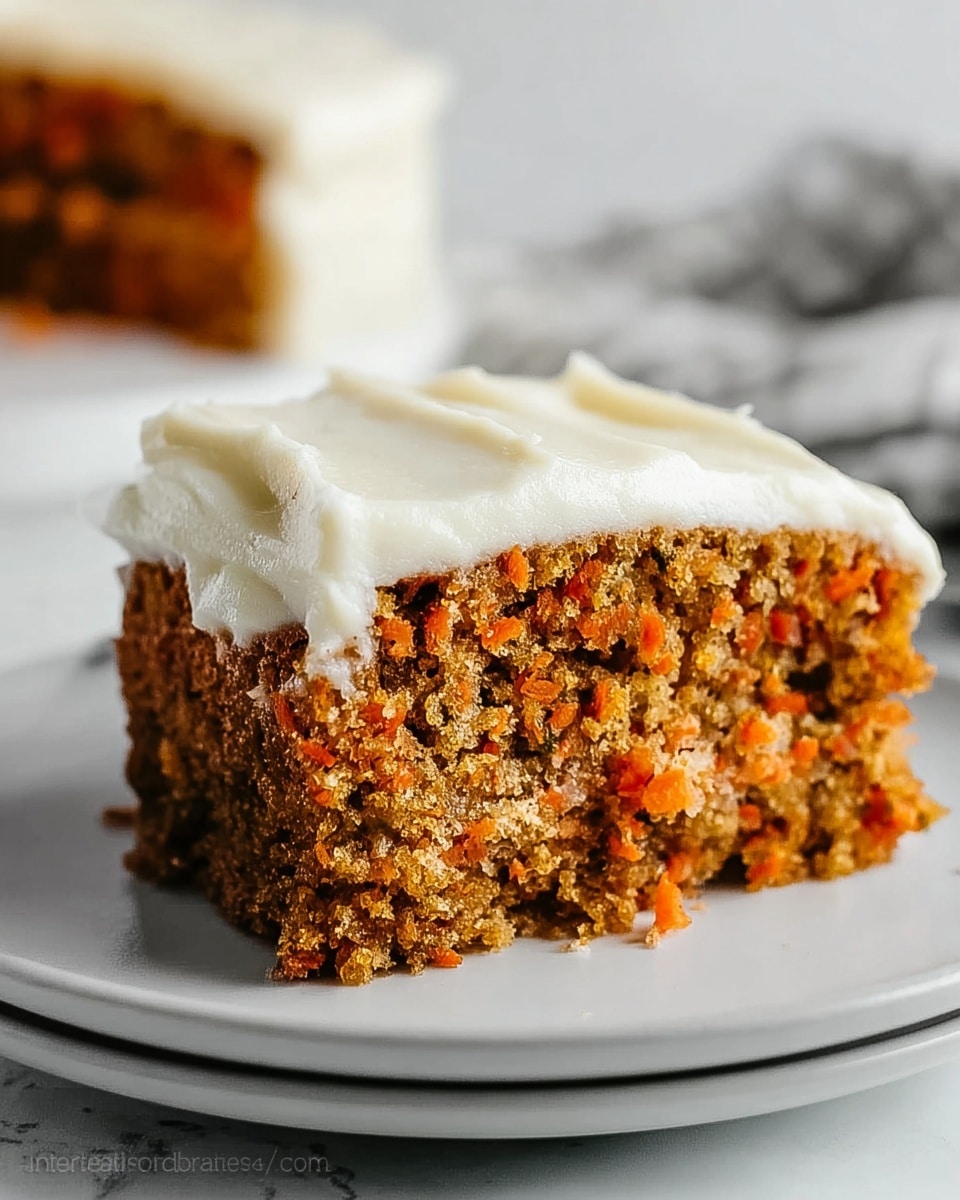 Large rectangular glass baking dish filled with a complete, uncut carrot cake topped with a thick, smooth layer of cream cheese frosting, the fresh frosting perfectly spread across the entire surface with subtle swirls, the whole cake presented on a striped linen cloth alongside fresh whole carrots and a white bowl of powdered sugar on a white marble countertop, natural light highlighting the rich textures in a professional food magazine style, photo taken with an iphone --ar 4:5 --v 7