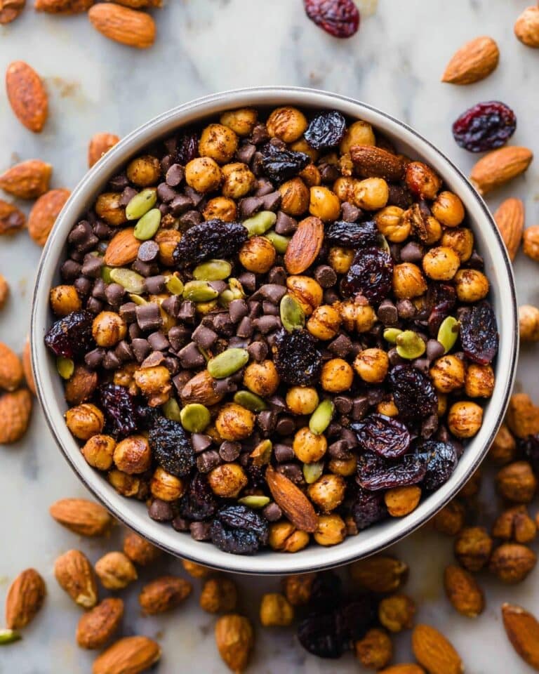 Spiced Chickpea Snack Mix with Nuts, Dried Cherries, and Dark Chocolate Recipe