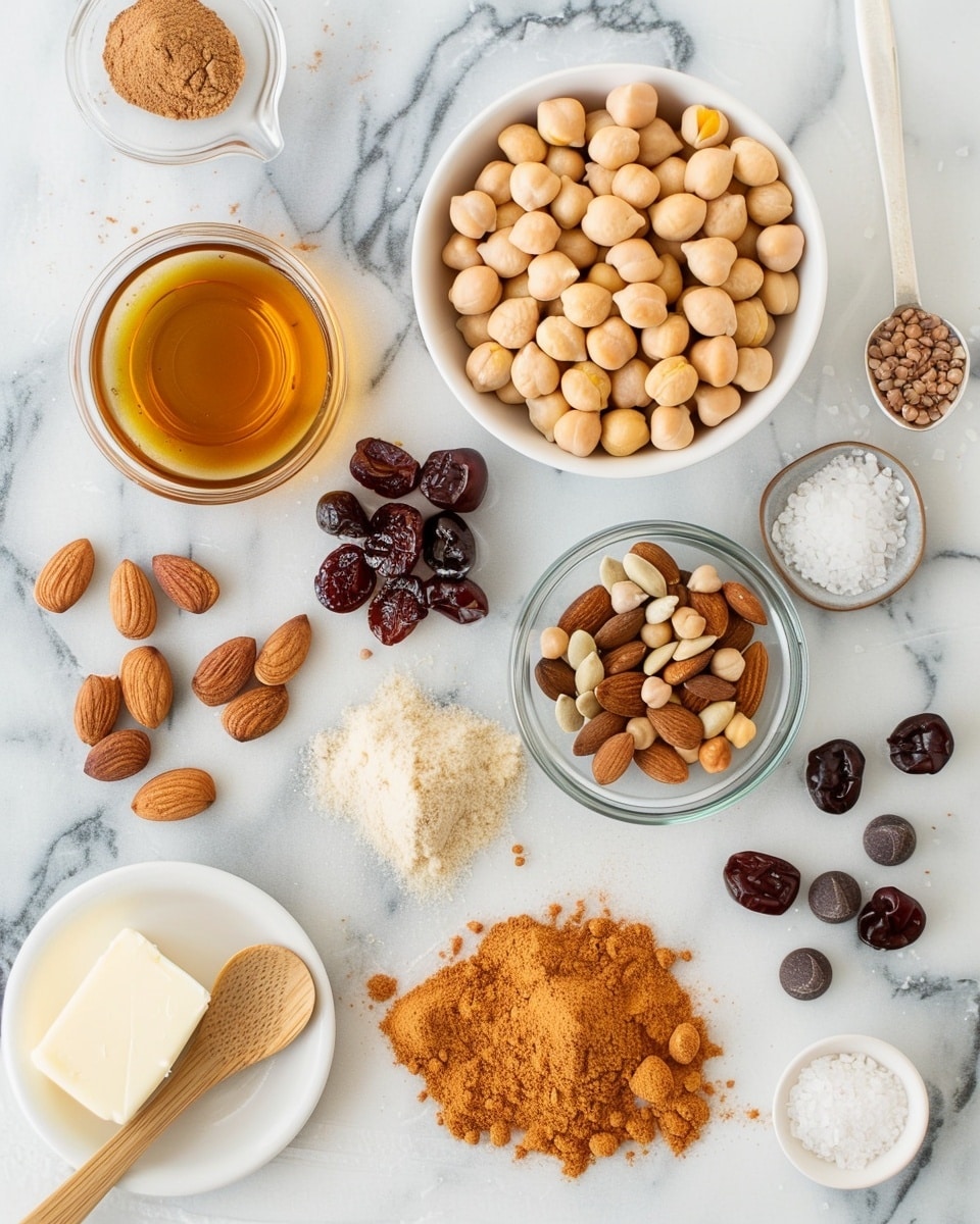 Single white bowl filled with a close-up portion of trail mix showcasing roasted chickpeas, almonds, dark chocolate chips, dried cherries, and pumpkin seeds, each element distinctly visible with a rich variety of textures and colors, natural lighting highlighting the glossy roasted nuts and deep hues of dried fruit, placed on a clean white marble surface, styled for an intimate food blog presentation photo taken with an iphone --ar 4:5 --v 7