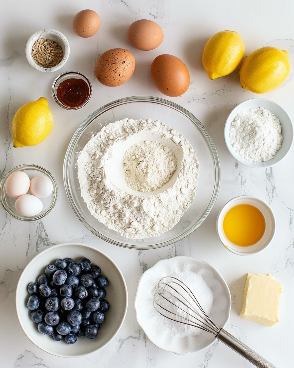 Single white plate featuring a thick slice of lemon blueberry bundt cake, revealing its soft, moist interior studded with juicy blueberries and a light lemon zest speckled crumb, topped with a smooth white glaze gently dripping down the sides, garnished with fresh blueberries and delicate white baby's breath flowers, accented with thin lemon slices on the side, shot at an angled close-up to emphasize the cake’s texture and layers, placed on a white marble surface with natural lighting, intimate styled food blog presentation photo taken with an iphone --ar 4:5 --v 7