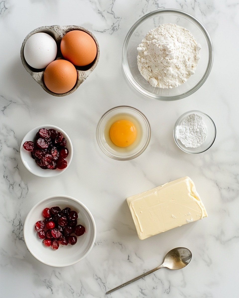 Single white plate holding one golden cranberry cookie dusted with powdered sugar, close-up shot revealing the crumbly, soft interior texture studded generously with dried cranberries, natural light highlighting the delicate sugary coating and the chewy fruit pieces, plate set on a white marble surface, styled as a cozy, intimate dessert serving from a food blog photo taken with an iphone --ar 4:5 --v 7
