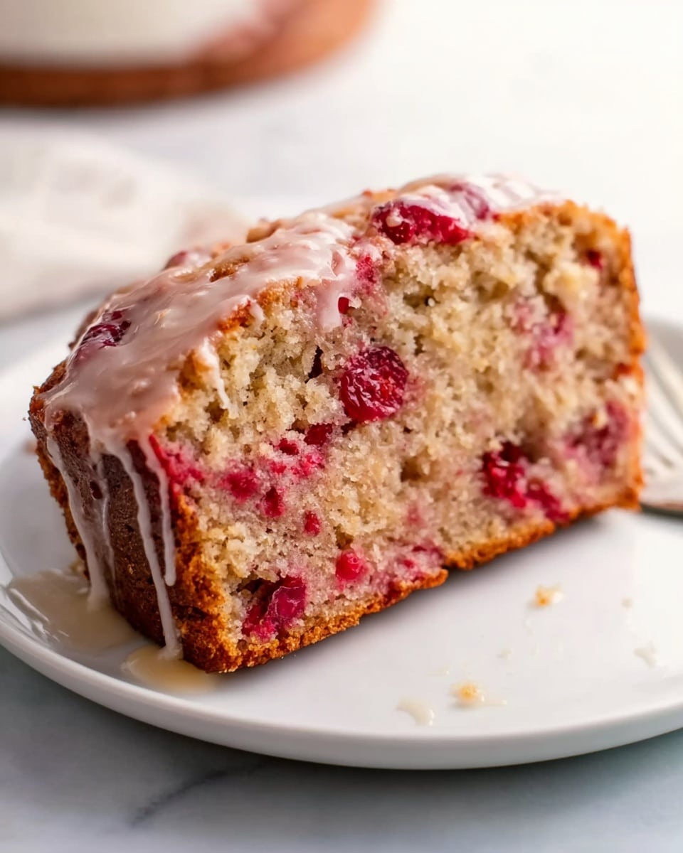 A whole rectangular loaf cake on a white plate, fully glazed with a smooth, light pink icing that gently drips down the sides, topped generously with fresh, halved strawberries spread evenly across the top, showcasing a moist, golden-brown crust with a hint of visible berries inside the cake, presented on a white marble surface with natural lighting highlighting the texture and vibrant colors, professional food magazine style photo taken with an iphone --ar 4:5 --v 7
