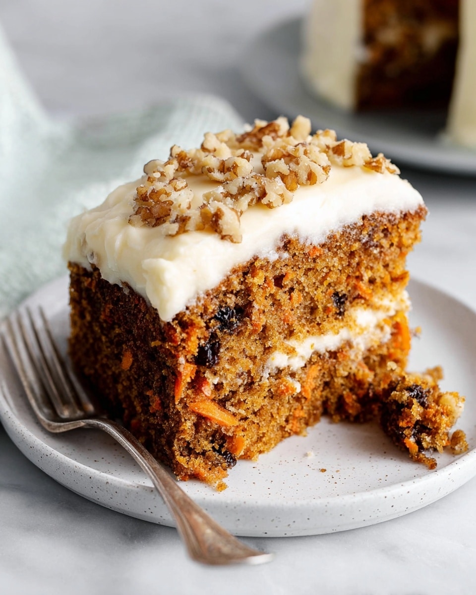 Full rectangular metal baking pan filled with moist carrot cake topped with a thick, smooth layer of creamy white frosting and sprinkled generously with chopped walnuts, the entire uncut cake presented in the pan, photographed at a 3/4 angle on a white marble countertop with natural lighting for a professional food magazine style hero shot, photo taken with an iphone --ar 4:5 --v 7