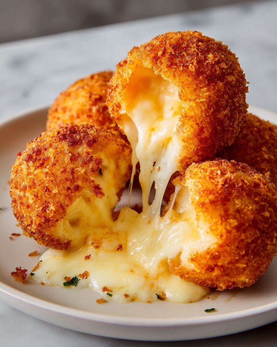 White plate filled with a generous pile of golden, crispy cheese balls, perfectly round with a crunchy, textured exterior, each ball glistening under natural light, whole dish beautifully composed and photographed from a 3/4 angle on a white marble countertop, professional food styling photo taken with an iphone --ar 4:5 --v 7