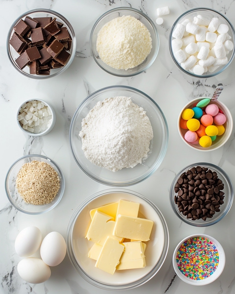 Single clear glass holding a layered chocolate mousse dessert with fluffy whipped cream on top, decorated with scattered colorful crushed candy-coated chocolate eggs, close-up angle highlighting the light chocolate mousse texture interspersed with rich cake chunks and vibrant pastel candy pieces, served on a pristine white plate atop a white marble background, styled as an individual indulgent portion, natural lighting enhancing the creamy and textured layers, photo taken with an iphone --ar 4:5 --v 7