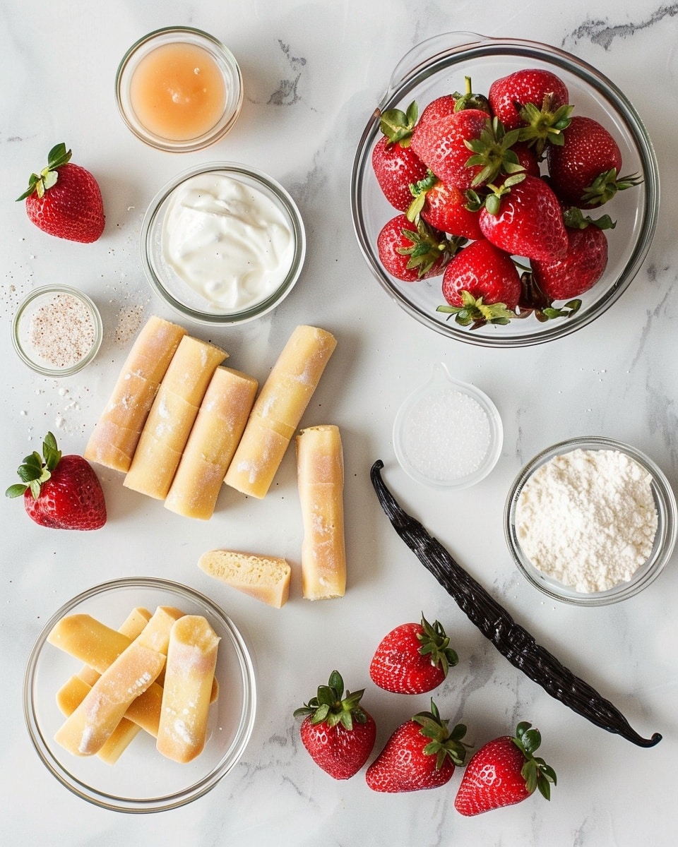 Single white plate showcasing a single slice of layered strawberry dessert revealing distinct layers of moist cake, whipped cream, and vibrant strawberry filling, topped with a fresh whole strawberry and dusted with fine red strawberry powder, close-up angled shot emphasizing the soft texture and juicy interior layers, natural light highlighting the creamy and fruity details, placed on a white marble surface, styled like a food blog individual serving, photo taken with an iphone --ar 4:5 --v 7