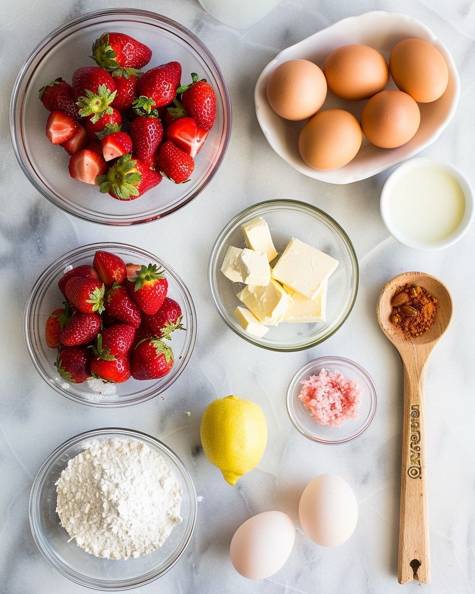 Single white plate holding one strawberry muffin with its wrapper partially peeled down, revealing the moist, crumbly interior studded with vibrant red strawberry pieces, close-up angled shot highlighting the texture and soft crumb contrast, fresh strawberries artistically placed around the plate on a white marble surface, natural light illuminating the delicate pink hues and golden crust, styled as a food blog serving, photo taken with an iphone --ar 4:5 --v 7