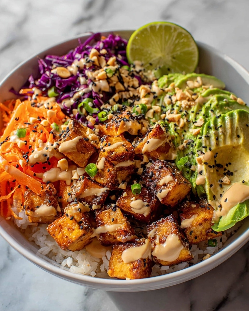 Large white bowl filled with a generous serving of roasted butternut squash cubes, vibrant kale leaves, and a creamy tahini drizzle, topped with a generous sprinkle of crushed peanuts and fresh cilantro leaves, accompanied by lime wedges on the side, whole dish captured from a 3/4 angle on a white marble countertop with natural lighting, professional food magazine style photo taken with an iphone --ar 4:5 --v 7