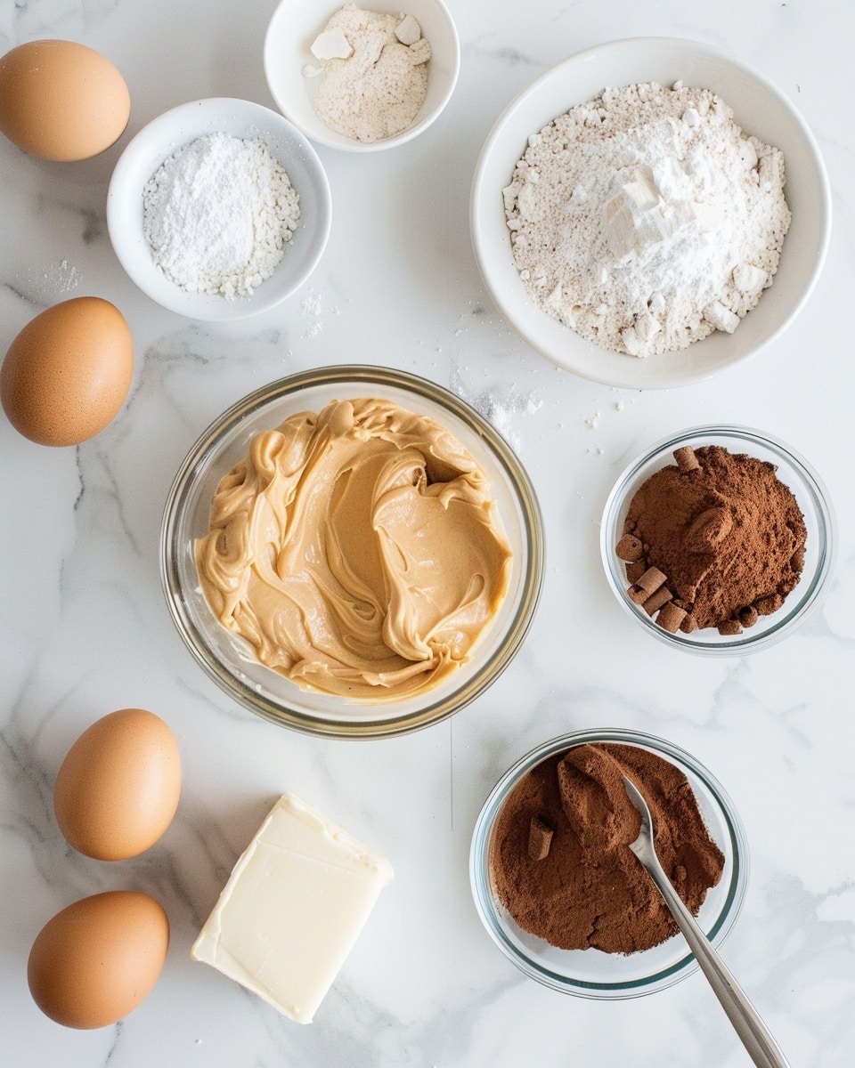 Single white square plate presenting one neat portion of layered peanut butter and chocolate bar, close-up angled view revealing distinct thick, creamy peanut butter layer topped with a firm dark chocolate layer decorated with artistic drizzles of additional chocolate, subtle texture contrast between smooth peanut butter and dense chocolate, tiny salt flakes adding sparkle and interest, placed on a white marble surface with natural lighting, styled as an individual serving from a food blog, photo taken with an iphone --ar 4:5 --v 7