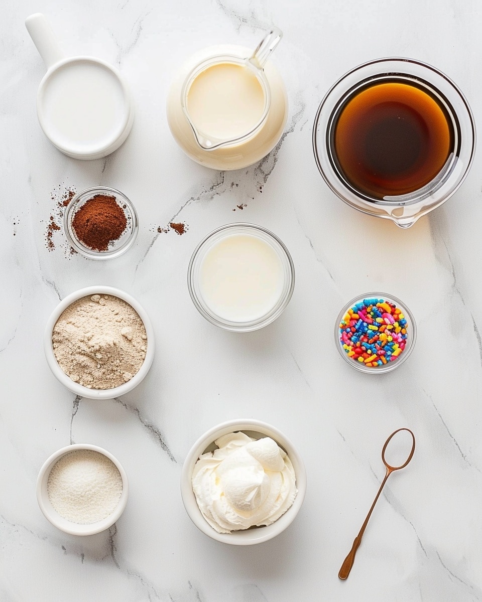 Single white ceramic mug filled with one serving of frothy caramel-flavored latte, topped generously with a tall swirl of whipped cream sprinkled with colorful confetti sprinkles and caramel crumbs, caramel drizzle cascading down the inside of the glass, close-up angle showing creamy texture and foam, placed on a white marble surface with natural lighting, intimate plated serving photo taken with an iphone --ar 4:5 --v 7