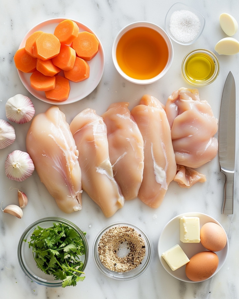 Single white plate with a plated portion of seasoned, golden-brown cooked chicken breast resting on a bed of fluffy rice mixed with green peas and diced carrots, close-up angled shot emphasizing the juicy texture and spice-crusted exterior of the chicken, with grains of vibrant rice and vegetables clearly visible underneath, served on a white marble surface with natural lighting, styled as a ready-to-eat individual serving from a food blog, photo taken with an iphone --ar 4:5 --v 7