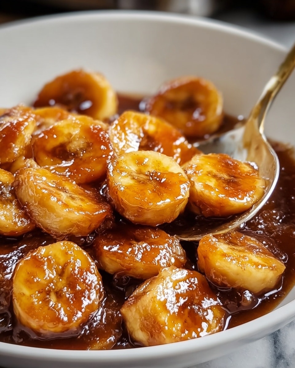 Large black cast iron skillet filled with a whole batch of caramelized ripe plantain slices, richly glazed with a shiny golden-brown caramel sauce, piled evenly to cover the entire surface of the skillet, showcasing their tender texture and warm, inviting tone, photographed from a 3/4 angle on a white marble countertop with natural lighting, professional food styling photo taken with an iphone --ar 4:5 --v 7