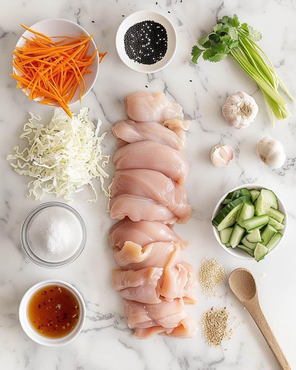 Single white plate holding one generously filled wrap sliced diagonally to reveal crispy, golden battered shrimp nestled among crisp shredded cabbage, julienned carrots, and cucumber strips, drizzled with a vibrant reddish-orange sauce glistening on top, sprinkled with white and black sesame seeds and fresh cilantro leaves, accompanied by lime wedges on the side, close-up angled shot highlighting the texture of the shrimp and fresh vegetables, placed on a white marble background, natural lighting, styled like an individual serving from a food blog, photo taken with an iphone --ar 4:5 --v 7