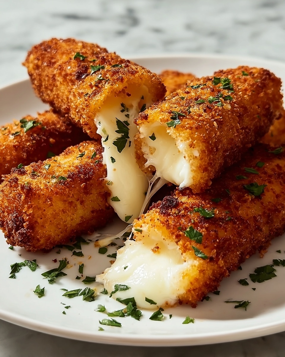 Large baking sheet lined with parchment paper filled with evenly spaced, golden-brown breaded mozzarella sticks, sprinkled with finely chopped fresh herbs, perfectly baked with a crispy coating, whole dish displayed on a white marble countertop, captured in natural lighting with a professional 3/4 angle food magazine style, photo taken with an iphone --ar 4:5 --v 7