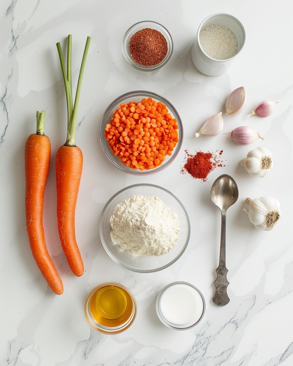 Single white bowl filled with a generous serving of thick, golden lentil stew richly spiced and dotted with visible pieces of red bell pepper and carrots, fresh chopped herbs sprinkled on top, accompanied by a neat portion of fluffy white rice on the side, close-up angled view revealing the hearty texture and creamy consistency, placed on a white marble surface under natural light, intimate plated serving, photo taken with an iphone --ar 4:5 --v 7