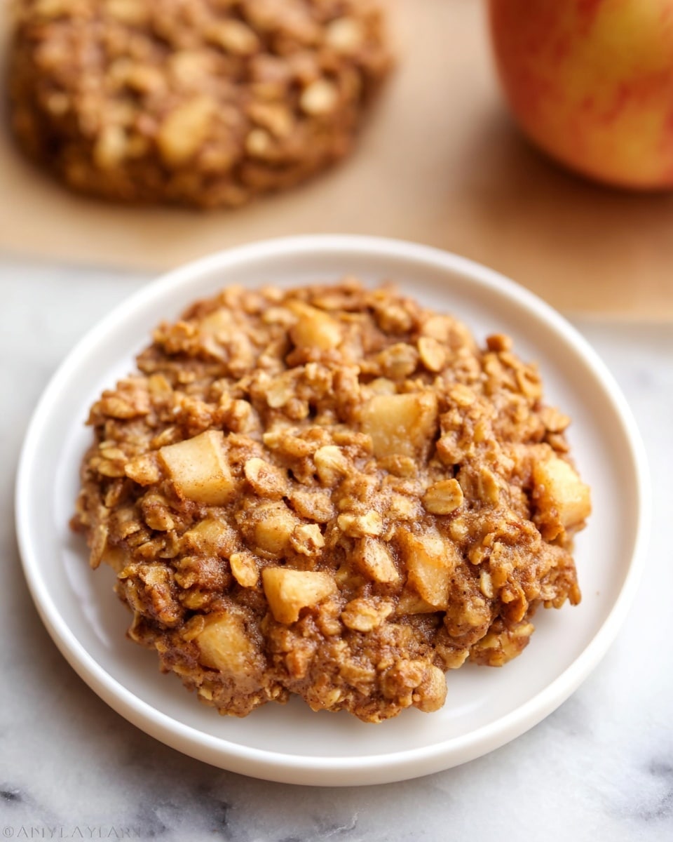 A large white rectangular platter filled with a neatly arranged batch of whole freshly baked chunky apple cinnamon oatmeal cookies, each cookie showing a golden-brown color with visible pieces of apple and oats, complemented by a small white bowl of cinnamon chips and a whole fresh red apple as decoration, all set on a white marble surface with soft natural lighting, styled like a professional food magazine hero shot, photo taken with an iphone --ar 4:5 --v 7