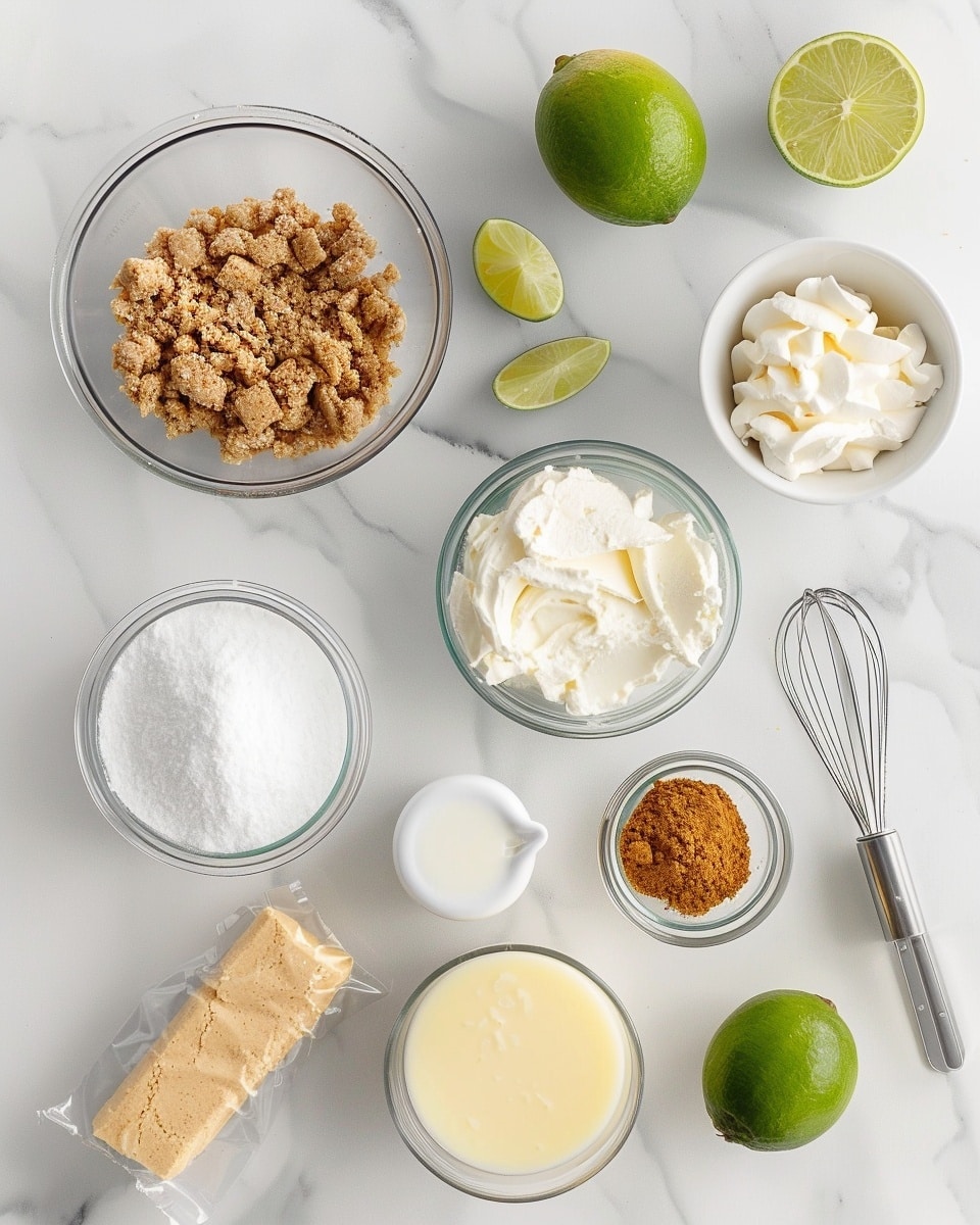 Single slice of creamy key lime pie on a white plate, showcasing smooth pale green filling with visible flecks of lime zest, thick graham cracker crust at the base, topped with two generous swirls of whipped cream, a fresh lime wedge elegantly placed on top, sprinkled with additional crushed graham crumbs and lime zest around the slice, shot at a close-up angle to reveal the pie’s silky texture and layered details, natural lighting highlights the freshness, plate set on white marble surface, styled like a food blog serving, photo taken with an iphone --ar 4:5 --v 7