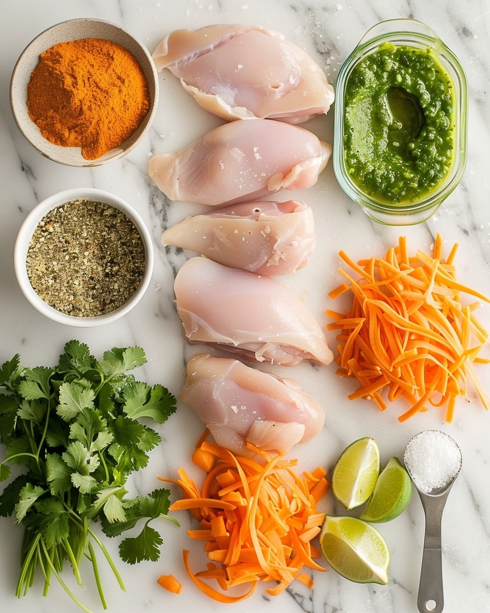 Single white plate showcasing one grilled chicken portion topped with melted butter and bright green chimichurri sauce, close-up angled view capturing the juicy texture and light char marks on the chicken, vibrant herb pieces visible in the sauce, accompanied by a small side of golden roasted potatoes in a white bowl blurred in the background, plated on a white marble surface with natural lighting, styled intimate food blog presentation photo taken with an iphone --ar 4:5 --v 7