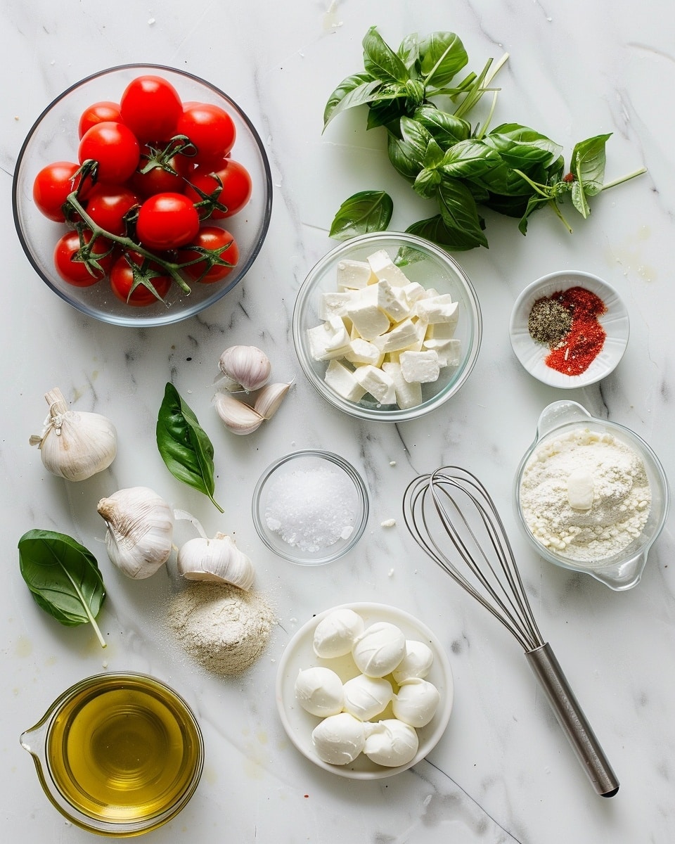 Single white square plate with one generous portion of baked tomato cobbler featuring golden, crispy biscuit topping with visible herbs, revealing a steamy interior of tender, juicy cherry tomatoes and melted cheese beneath, close-up angled view highlighting texture contrast between the fluffy biscuit layer and the rich, saucy filling, garnished with a fresh basil leaf, set on white marble background with natural lighting, styled like a food blog individual serving photo taken with an iphone --ar 4:5 --v 7