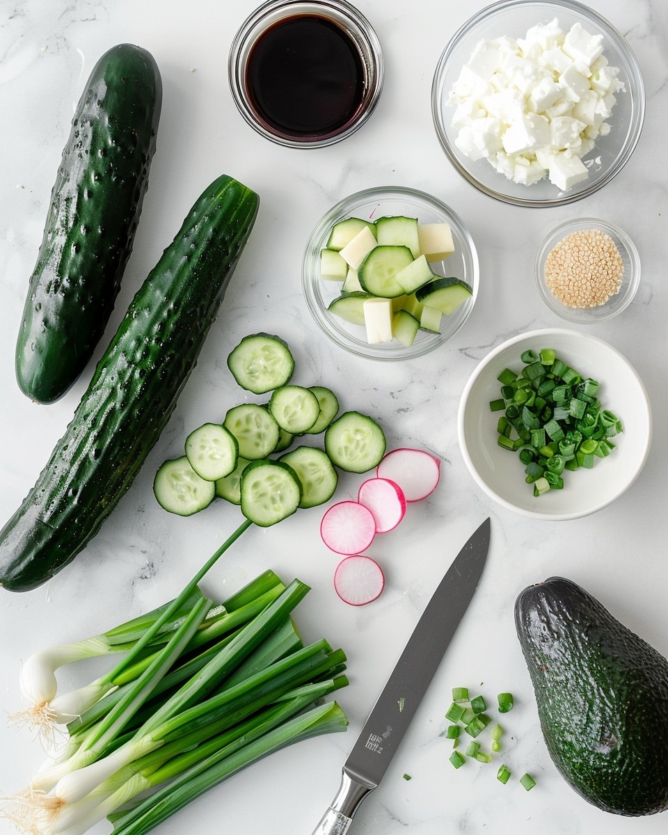 Single white bowl filled with a creamy cucumber salad portion, showcasing crisp cucumber slices and bright carrot pieces coated evenly in a tangy dressing, sprinkled generously with black and white sesame seeds for texture, close-up angled shot emphasizing the fresh, crunchy interior textures and vibrant colors, placed on a white marble surface with natural lighting, styled like a fresh individual serving from a food blog, photo taken with an iphone --ar 4:5 --v 7