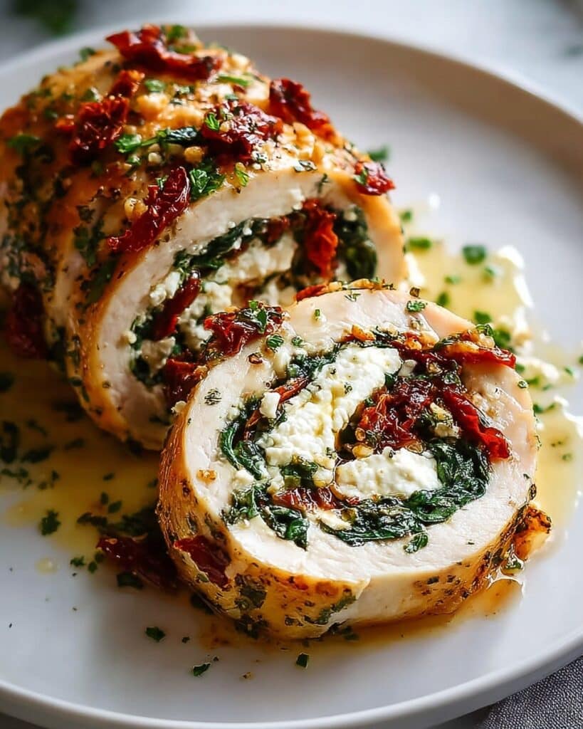 Rolled Chicken with Feta, Spinach, and Sun-Dried Tomatoes Recipe