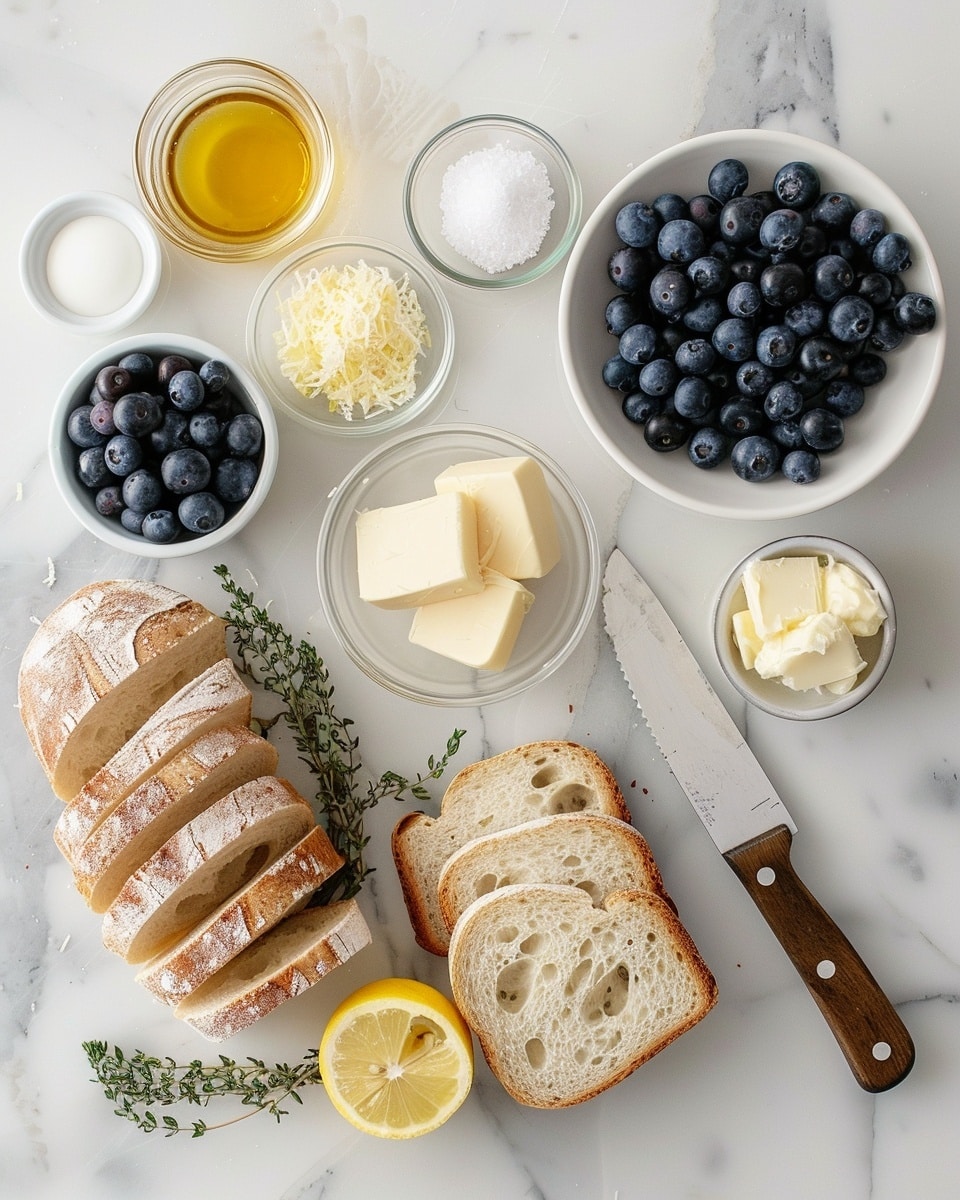 Single white plate holding one grilled cheese sandwich slice revealing melted cheese blended with fresh blueberries inside, golden toasted bread sprinkled with flaky sea salt and small thyme leaves, close-up angled shot highlighting the creamy cheese texture and vibrant blueberry pockets, fresh blueberries and thyme sprigs scattered around on white marble surface, natural light emphasizing warmth and freshness, intimate plated serving photo taken with an iphone --ar 4:5 --v 7