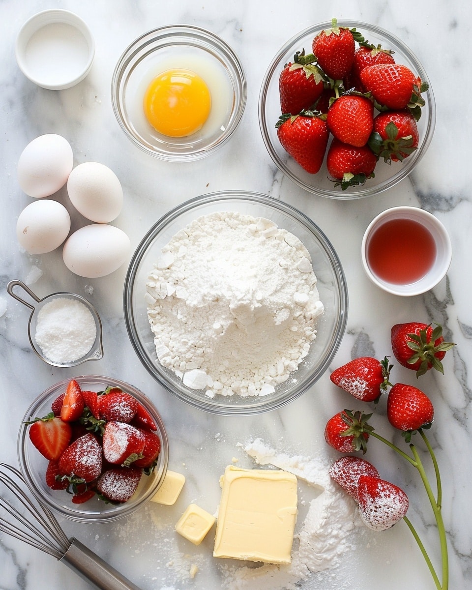 Single white plate with a single slice of strawberry mousse cake, showing distinct layers with a smooth, glossy red strawberry gel topping, airy and light pink mousse center dotted with vanilla specks, fresh sliced strawberries embedded along the side, and a golden sponge cake base, angled close-up emphasizing the creamy texture and clean layers, white marble surface background, natural lighting, styled for an intimate food blog serving photo taken with an iphone --ar 4:5 --v 7