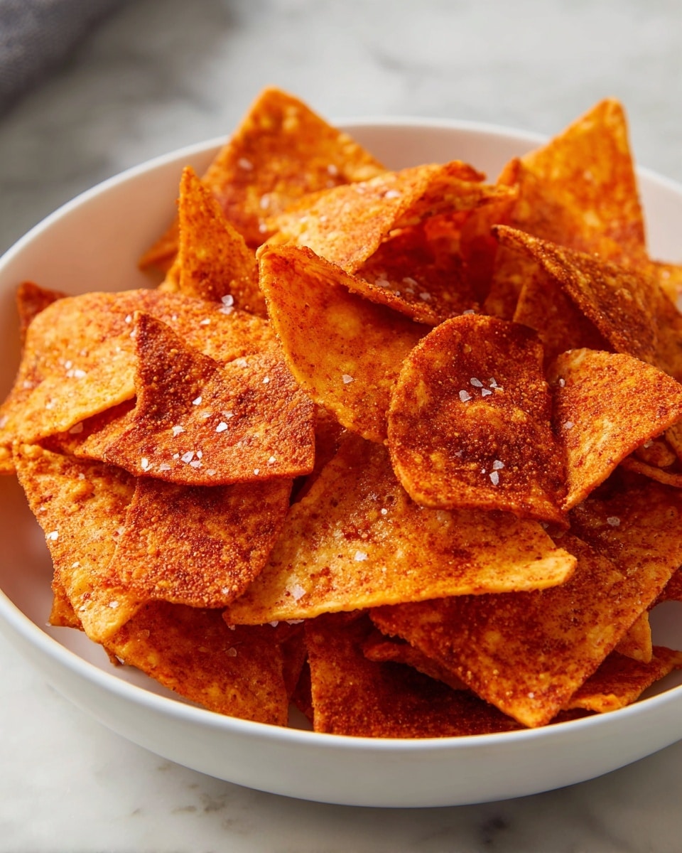 White bowl full of seasoned pita chips coated with a vibrant blend of paprika and spices, piled high with a few chips spilling onto a white marble countertop, natural light enhancing the warm golden and reddish hues of the crunchy snack, professional 3/4 angle food magazine style photo taken with an iphone --ar 4:5 --v 7