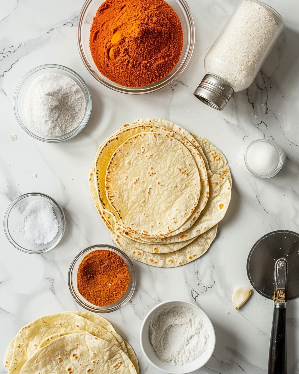 Single white bowl containing a serving of seasoned tortilla chips, close-up angled shot revealing the crispy texture and vibrant reddish-orange spice coating on each chip, some chips overlapping to show their thin, crunchy layers with hints of salt crystals, garnished lightly to emphasize the bold seasoning, placed on a white marble surface with soft natural lighting, styled like a casual snack ready to eat, intimate plated serving photo taken with an iphone --ar 4:5 --v 7
