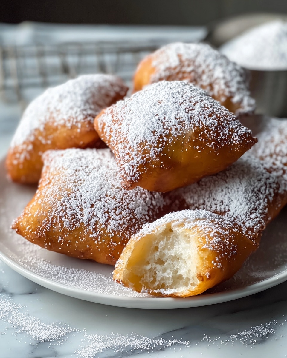A large white rectangular serving platter heaped with an entire batch of golden, pillowy beignets, each generously dusted with a fine layer of powdered sugar, accompanied by a small white bowl filled with extra powdered sugar on the side. The whole dish is styled on a white marble countertop with natural lighting creating soft shadows, photographed from a professional 3/4 angle that captures the full quantity and texture of the beignets, evoking the appeal of a high-end food magazine hero shot. Photo taken with an iphone --ar 4:5 --v 7