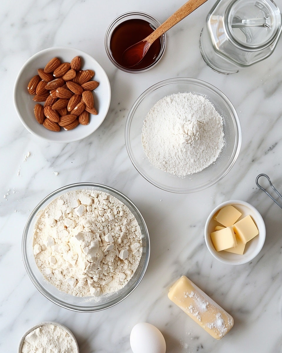 Single white plate featuring one large almond cookie topped with sliced almonds and lightly dusted with powdered sugar, close-up angled shot emphasizing the cracked, textured surface and golden-brown edges, showing the cookie’s soft yet crisp interior details, placed on white marble background with natural light highlighting the subtle sheen and nutty toppings, styled as a ready-to-eat portion from a food blog, photo taken with an iphone --ar 4:5 --v 7