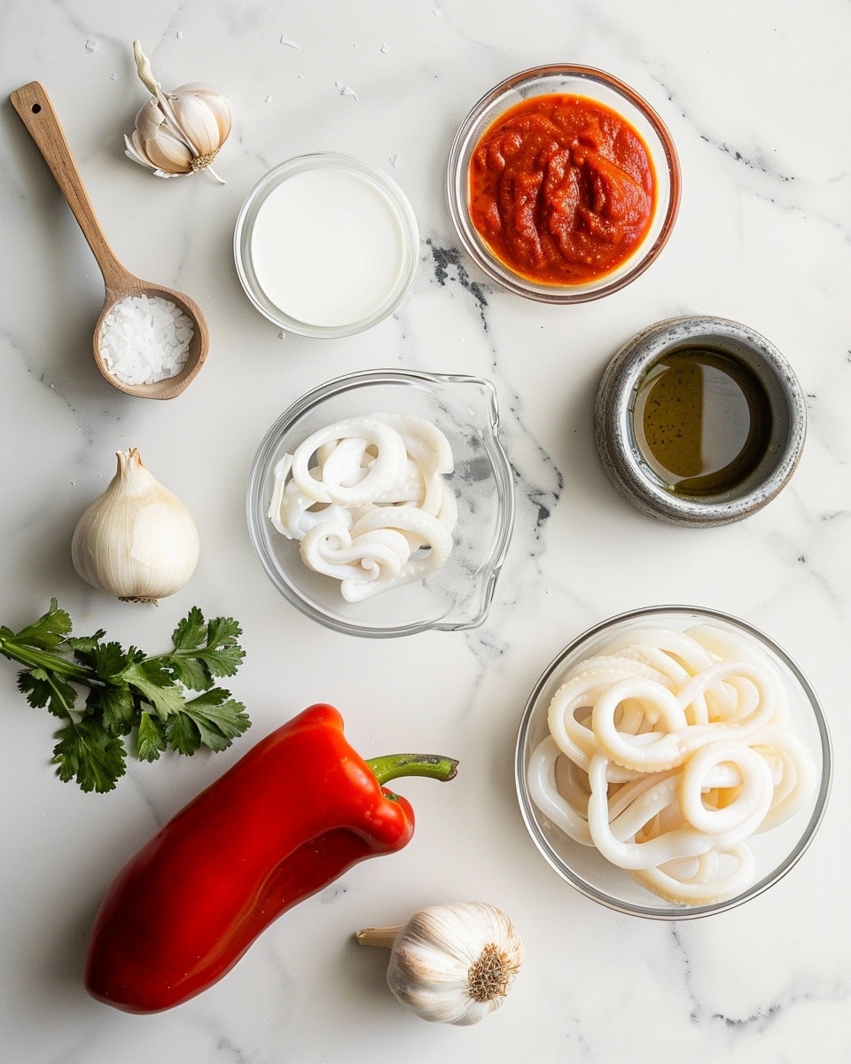 Single white bowl holding a generous serving of creamy, spiced squid curry with tender calamari rings immersed in a rich, orange-hued sauce, garnished with fresh cilantro leaves and a wedge of lime on the side, close-up angled shot emphasizing the texture of the squid and velvety sauce, placed on a white marble surface, natural lighting capturing the warmth of the dish, intimate plated serving photo taken with an iphone --ar 4:5 --v 7