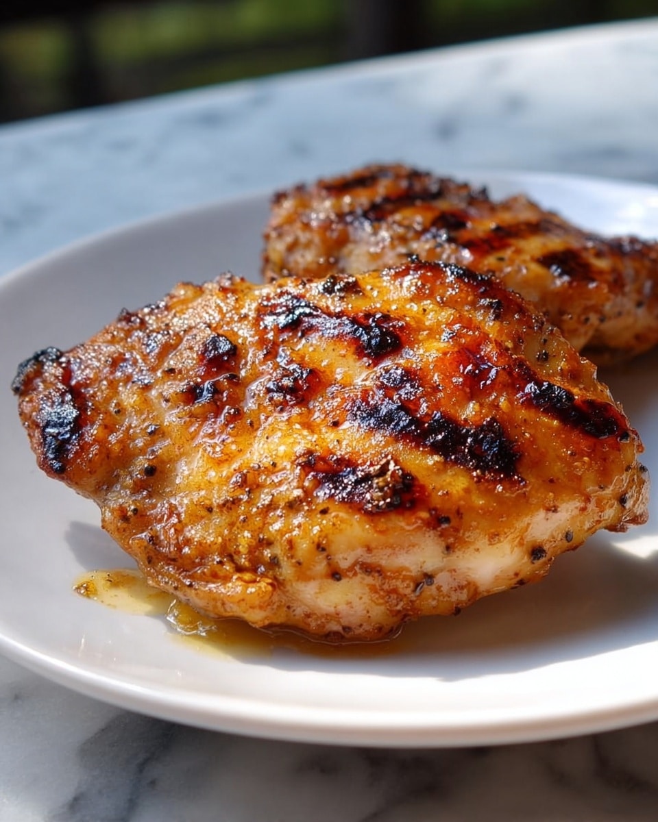White rectangular serving platter filled with perfectly grilled whole chicken thighs, showcasing a golden-brown, crispy skin with visible char marks and a glaze of aromatic herbs and spices, arranged neatly to display the entire batch, placed on a white marble countertop under natural lighting, professional 3/4 angle food magazine style photo taken with an iphone --ar 4:5 --v 7