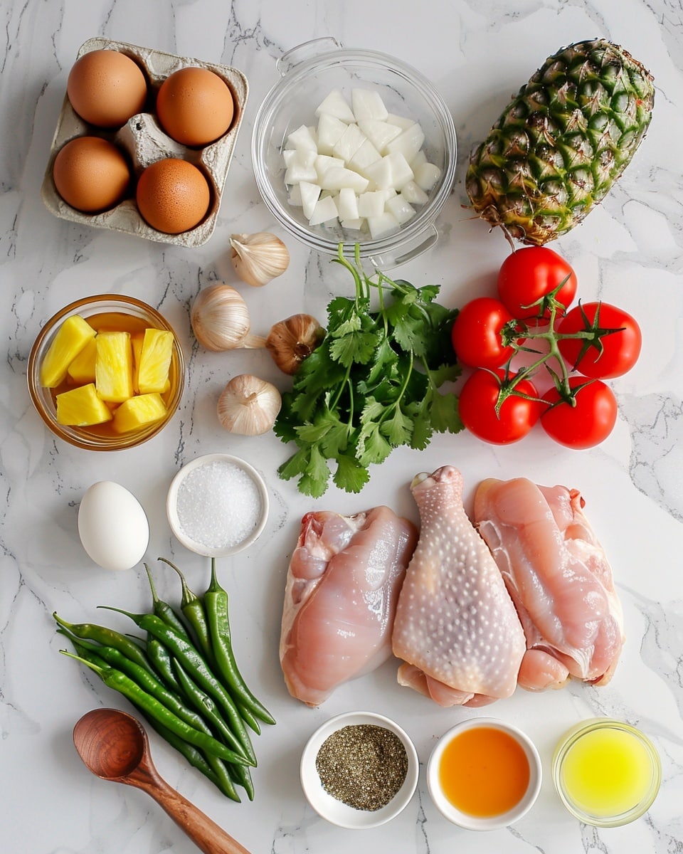Single white bowl featuring a plated serving of grilled chicken slices drizzled with a rich, dark sauce, resting on a bed of fluffy white rice, topped with a vibrant pineapple and tomato salsa with finely chopped herbs, lime wedges placed on the side, close-up angled view emphasizing the glossy grilled marks on the chicken and the colorful, fresh texture of the salsa, natural lighting highlighting the steam and freshness, white marble background, styled food blog presentation, photo taken with an iphone --ar 4:5 --v 7