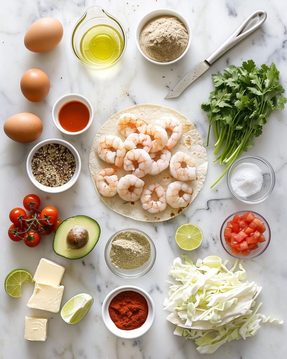 Single white plate holding one perfectly arranged shrimp taco with charred corn tortilla, showcasing plump, grilled shrimp with a vibrant spice rub, topped with a generous drizzle of creamy cilantro lime sauce and fresh chopped cilantro, revealing layers of crisp lettuce and diced vegetables underneath, natural light highlighting the textures, white marble background, intimate plated serving photo taken with an iphone --ar 4:5 --v 7