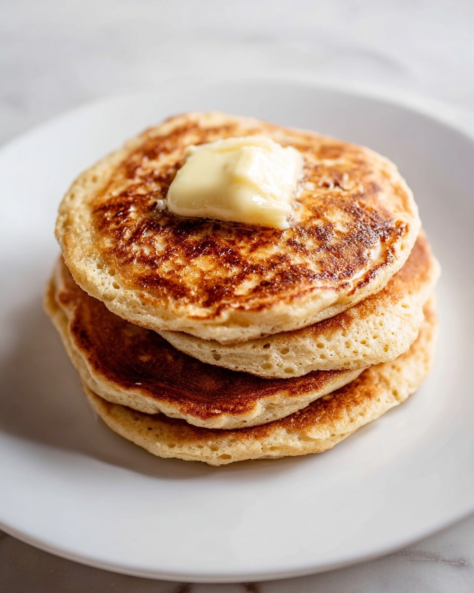 Large white round plate filled with a generous stack of fluffy, golden-brown pancakes, each pancake perfectly cooked with a slightly crispy edge and soft, airy center, arranged neatly to show the full stack without any slicing or single portions, placed on a white marble countertop under natural lighting, professional food magazine style hero shot, photo taken with an iphone --ar 4:5 --v 7