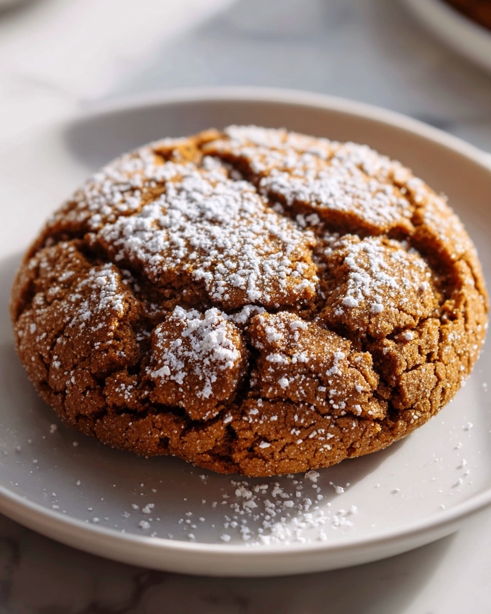 A large round chocolate cake dusted generously with powdered sugar on top, showcasing a rich, textured cracked surface that hints at a moist, dense interior, presented whole on a white serving plate, photographed from a 3/4 angle on a white marble countertop with natural lighting, styled like a hero shot in a food magazine, photo taken with an iphone --ar 4:5 --v 7