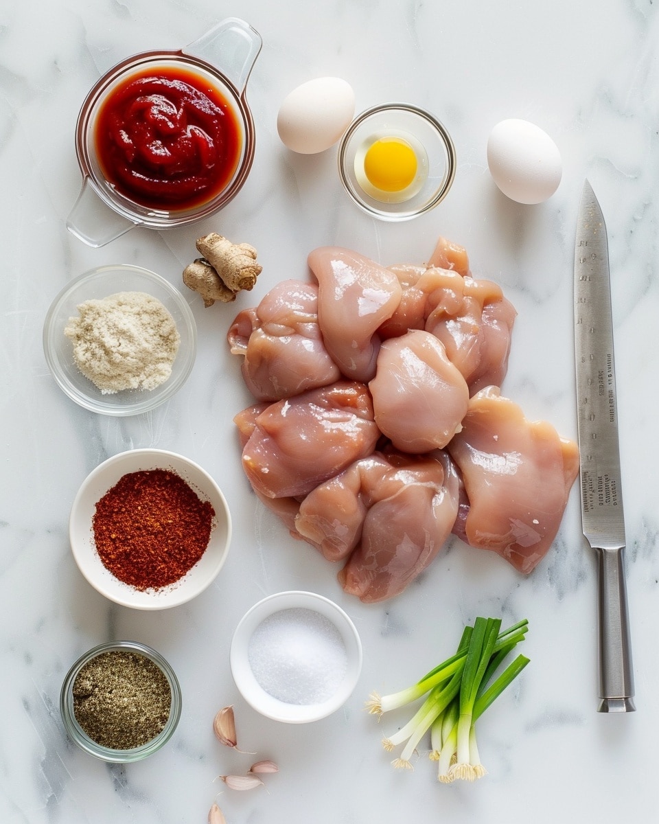 Single white bowl presenting a close-up view of a single serving of sticky glazed chicken cubes placed atop fluffy white rice, angled to showcase the glistening sauce coating each tender piece and the contrasting texture of the steamed rice beneath, garnished with fresh green scallion slices for a pop of color, all set on a white marble surface with natural lighting highlighting the rich, savory tones, styled like a food blog plated serving photo taken with an iphone --ar 4:5 --v 7