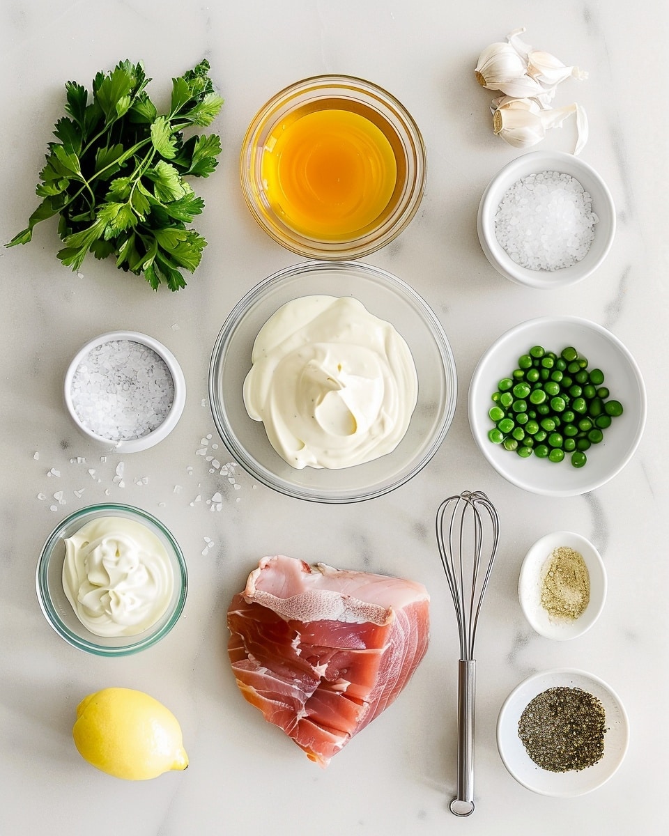 Single white bowl with a close-up view of one portion of tuna salad featuring tender chunks of tuna, bright green peas, sweet corn kernels, finely diced red onions, crisp diced apples, and pickle bits, all mixed with a creamy dressing and seasoned with freshly ground black pepper, garnished with two crisp yellow tortilla chips tucked gently on the side, placed on a white marble surface, natural lighting highlighting the vibrant colors and varied textures, intimate plated serving photo taken with an iphone --ar 4:5 --v 7