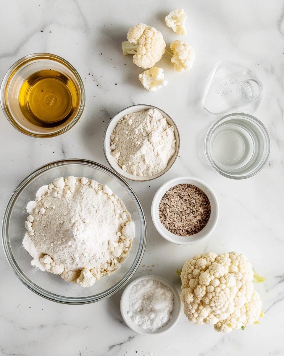 Single white plate showcasing a plated serving of several golden-battered fried cauliflower florets, close-up angled view emphasizing the crispy textured exterior and tender cauliflower interior glimpsed at the edge of one floret, accompanied by a small dollop of creamy orange dipping sauce on the side, natural light highlighting the warm tones, set against a white marble background, styled like a food blog serving photo taken with an iphone --ar 4:5 --v 7