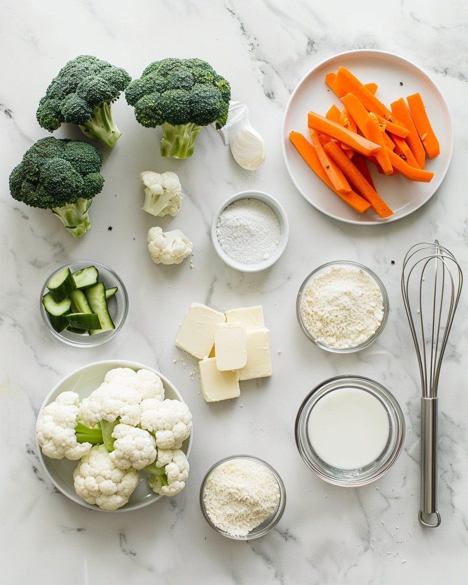 Single white plate with a plated portion of creamy broccoli and cauliflower casserole featuring golden, crispy breadcrumb topping and vibrant steamed carrots, an angled close-up shot revealing the tender vegetable layers coated in rich cheese sauce and garnished with finely chopped fresh parsley, natural lighting highlighting the texture contrast between crunchy topping and creamy interior, white marble background, intimate styled food blog presentation photo taken with an iphone --ar 4:5 --v 7