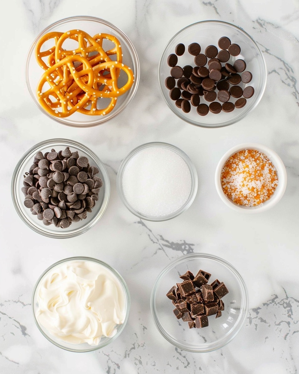 Single white plate presenting one thick square bar of chocolate pretzel caramel bark, close-up angled view revealing rich caramel layer embedded with crunchy pretzel pieces atop a smooth chocolate base, drizzled with dark chocolate and sprinkled with coarse sea salt flakes, placed on white marble surface, styled like a food blog serving, photo taken with an iphone --ar 4:5 --v 7